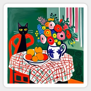 Cute Black Cat with Flowers in a Vase Sticker